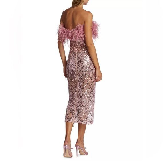 Bronx and Banco Coco x Afiya Feathered Sequin Midi-Dress size XS - Picture 3 of 13